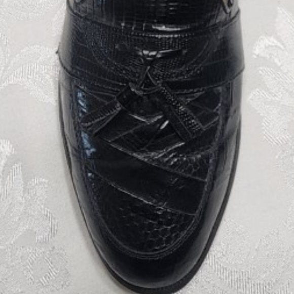 Men's Stacy Adams Black Snakeskin and Leather Tassel Slip-on Dress Loafer - Picture 5 of 12